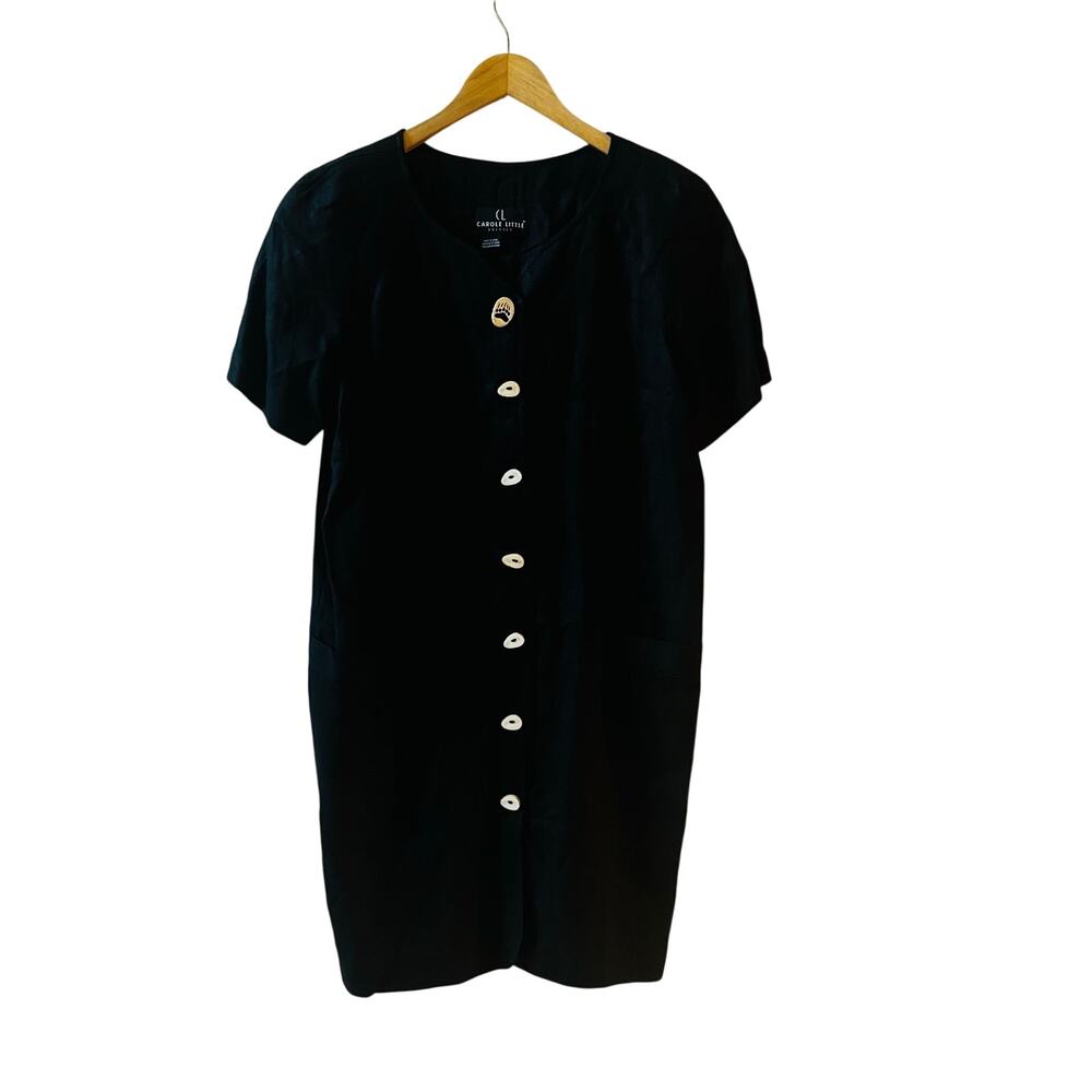 Carole Little Black Linen Button Down Dress Size 10 - Picture 8 of 8
